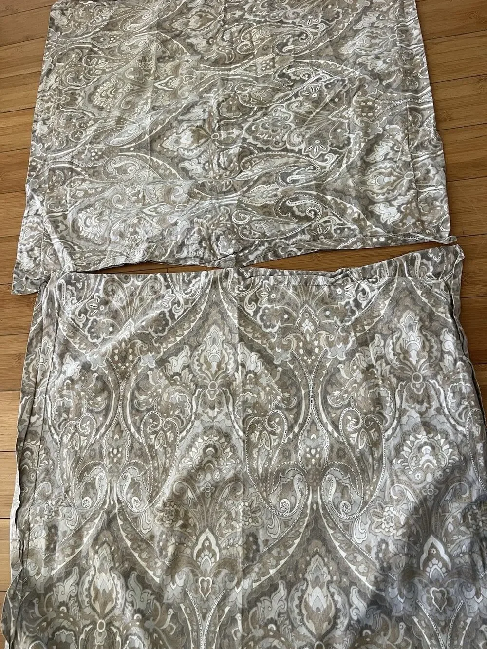 Pottery Barn 2 Euro Pillow Shams Tan Gray Cream Paisley Boho Luxury 24” Cotton